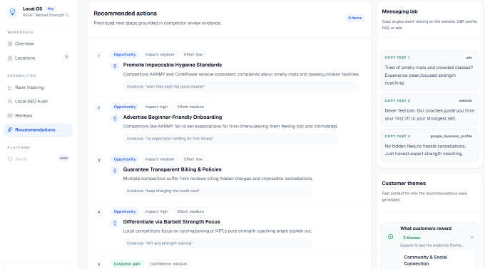 Recommendations page with evidence-backed action plan
